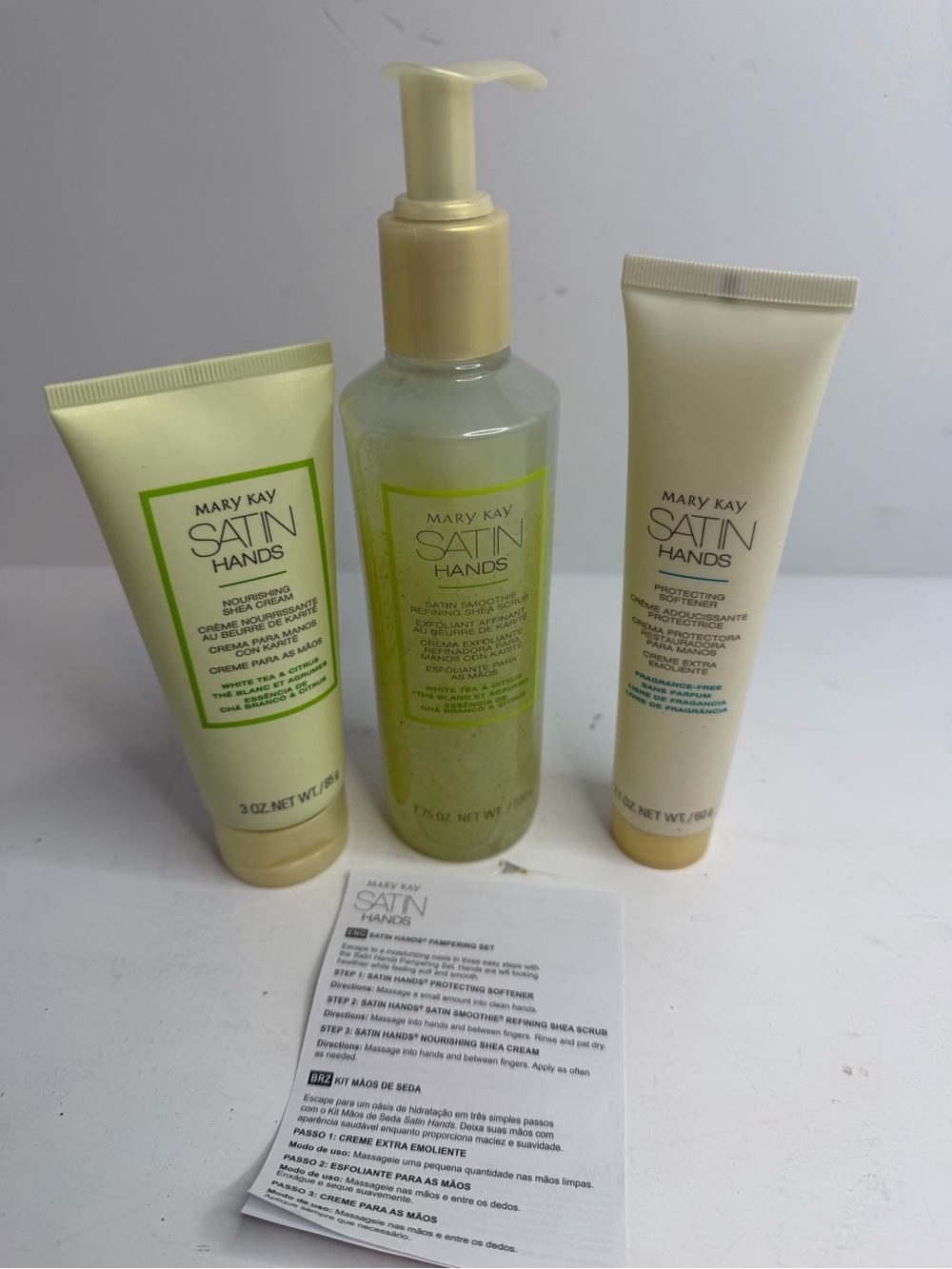 Mary Kay Satin Hands – White Tea & Citrus Pampering Set (3-Piece, 90% Full)